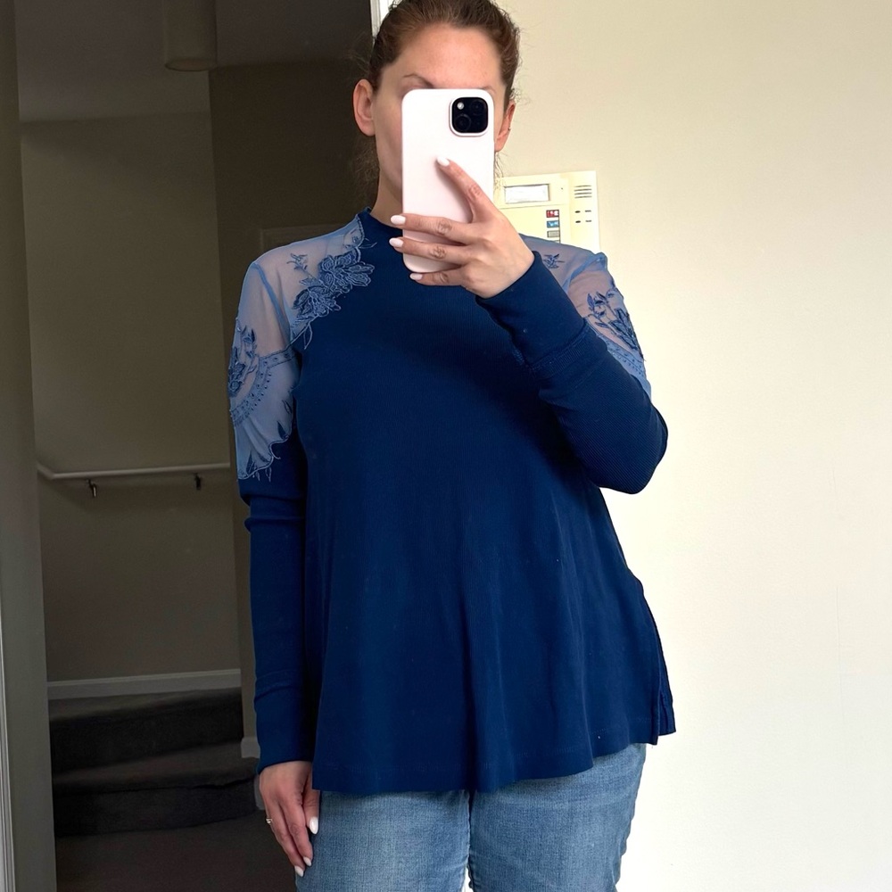 Free People Floral Sleeve Top
